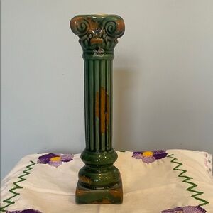 Elegant Green and Brown Ceramic Pillar Candle Holder